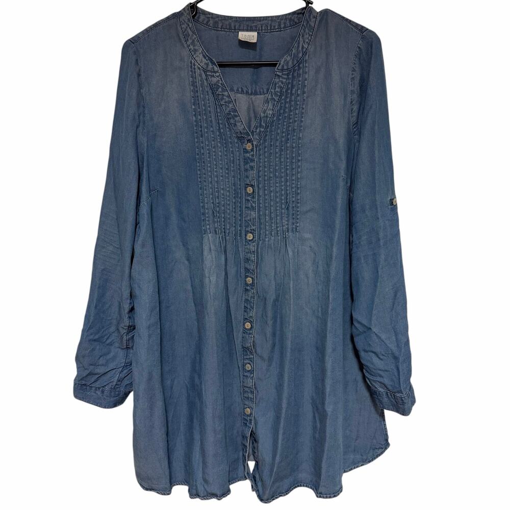 TIME & TRU Chambray Maternity Dress Size Small Button Down Fall Autumn Casual